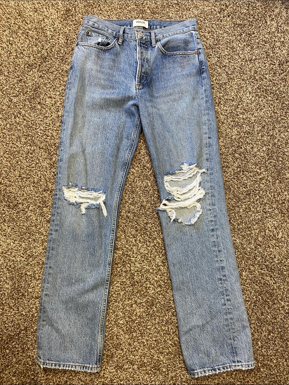 Agolde Lana Relaxed Straight Leg Distressed Jeans Size 26